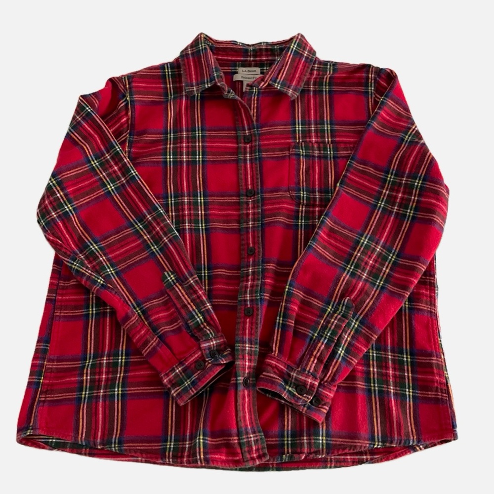 L.L. Bean Women's Scotch Plaid Flannel Shirt Relaxed Large Red Green - Picture 2 of 10